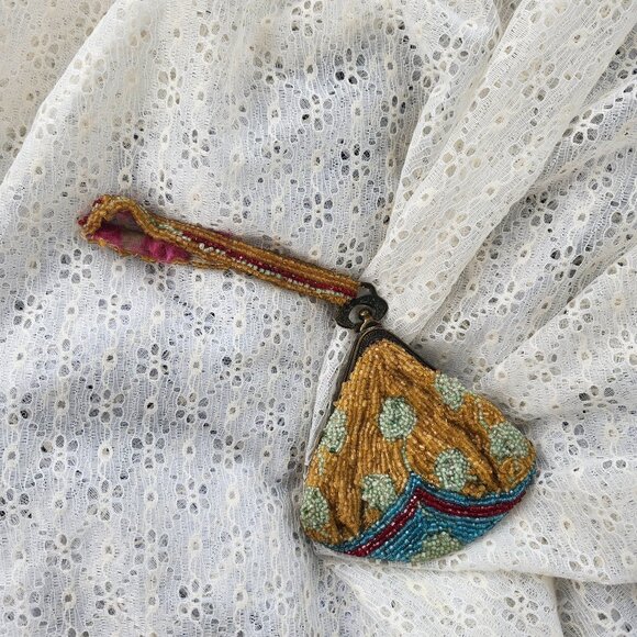 Antique Victorian Era to Art Deco glass beaded silk wrist clutch AS IS - Picture 1 of 15